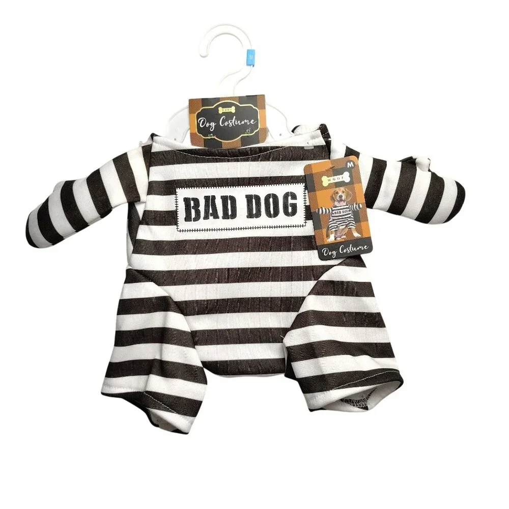 Woof Bad Dog Striped Jailbird Costume Medium Fun Halloween Pet Outfit